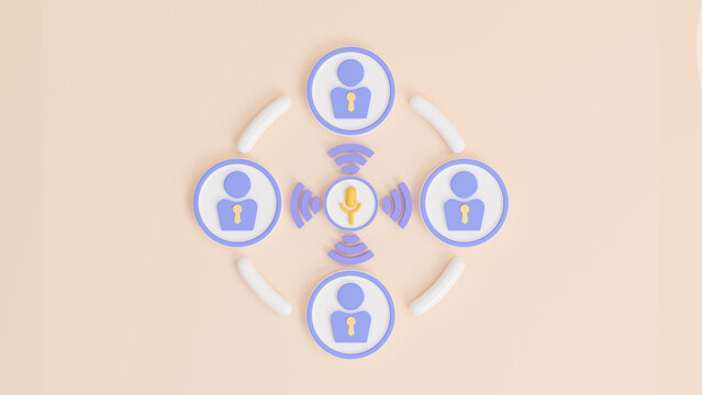 Video or virtual conference, online meeting, work from home. teamwork, video call, briefing concept. Communication conversation online. Web chatting. Business planning. 3d rendering illustration