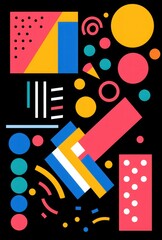 Abstract geometric seamless pattern design. Colorful pattern with various colorful shapes and lines