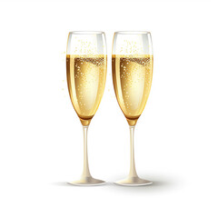 Two glasses of champagne on a white background. Vector illustration for your design