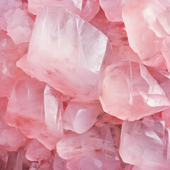 Close up of a pile of pink quartz semigem crystals background