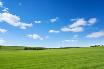 Obraz premium A serene landscape with a clear blue sky stretching over a tranquil countryside, Generative AI