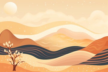 Obraz premium Hand drawn soft earth tones background. landscape background. retro, abstract design background. simple abstract background with beige plant