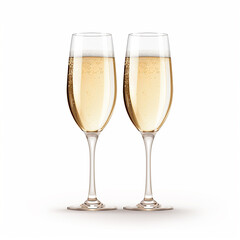 Two glasses of champagne, isolated on white background. Vector illustration.