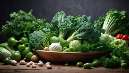 photos of different types of fresh green vegetables made by AI generative