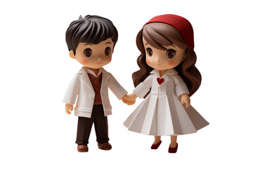 Fototapeta premium The childhood sweethearts walked hand in hand, origami style on Png background.