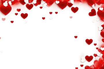 Red hearts on a white background in the form of a frame for Valentine's Day. Valentine's Day Greeting Card. Valentine's Day background.
