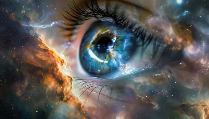 Foto op Aluminium Cosmic Gaze: A surreal work of art that combines the detailed human eye with the mystical beauty of the galaxy © Яна Деменишина