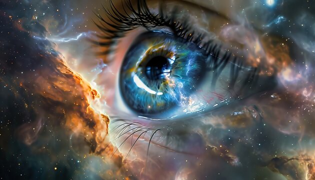Cosmic Gaze: A surreal work of art that combines the detailed human eye with the mystical beauty of the galaxy