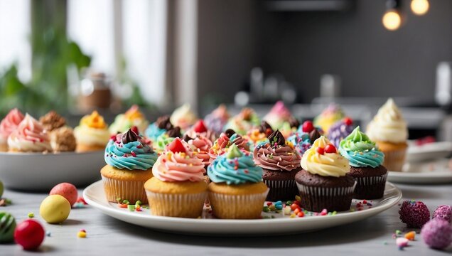 photos of cupcakes with a variety of beautiful colors made by AI generative