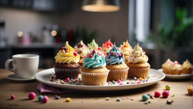 photos of cupcakes with a variety of beautiful colors made by AI generative