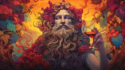 Vibrant Illustration of Dionysus God of Wine Embody - obrazy, fototapety, plakaty