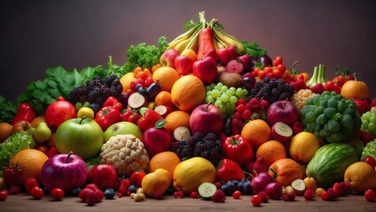 fresh and beautiful colorful fruits and vegetables made by AI generative