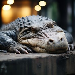 Fototapeta premium Sad homeless crocodile dreaming about home.