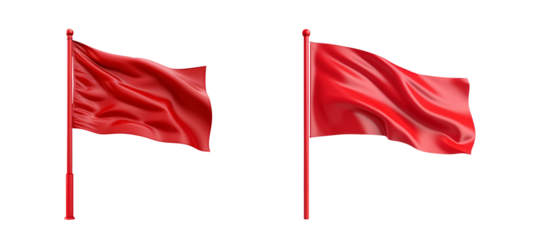 Set of 2 red flags png, isolated on white or transparent background hd, red flag