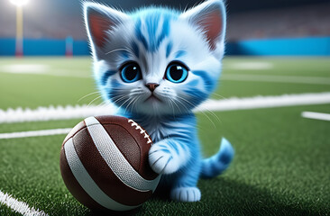 A little blue kitten on the football field
