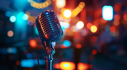 Microphone retro style for radio broadcast, entertainment or rock concert - obrazy, fototapety, plakaty