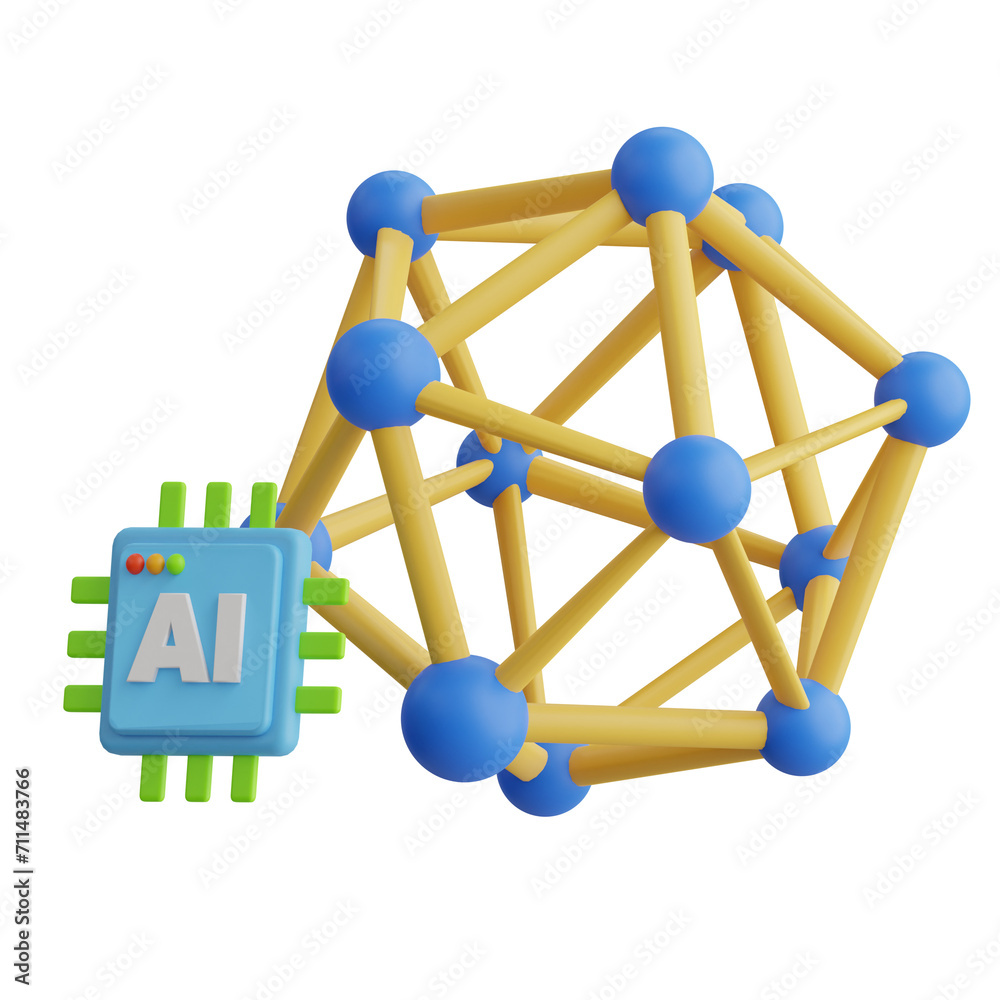 Aufkleber 3d neural model power of distributed artificial intelligence. 3d illustration, 3d element, 3d render