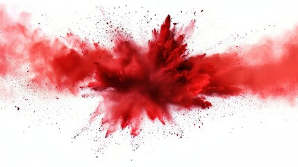 An explosion of bright red powder on a white background, created with      - obrazy, fototapety, plakaty