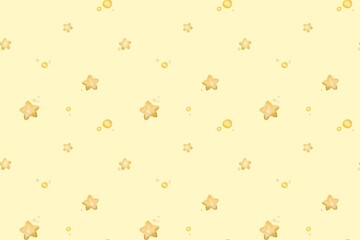 Star seamless pattern on a yellow background, children's repeating texture, magic seamless template nursery wallpaper, cute print for kid wrapping paper and other baby's designs