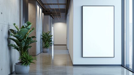 blank canvas mockup frame on a modern corridor at a modern office.    