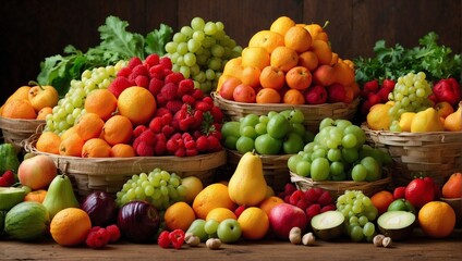 photo of a group of colorful fruits in a basket made by AI generative