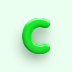 3D Green letter C with a glossy surface on a light background .