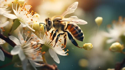 Tuinposter a bee collects pollen from flowers in the garden © Ziyan Yang
