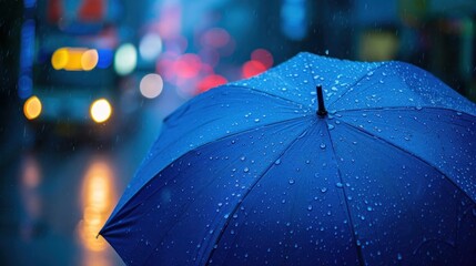 Blue umbrella under the rain    
