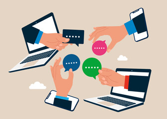 Online communication, internet employee survey or customer suggestion. Flat vector illustration