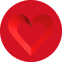 3D-Rahmen in Herzform - rotes Herz mit Schattierung, auf rotem Kreis