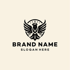 logo template black eagle, symbol, emblem, Premium company brand identity hawk symbol. Heraldic falcon in flight badge. Vector 