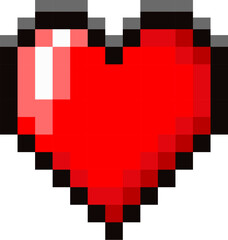 3D red heart with black edge in pixels for Valentine's Day card in y2k style, or as a game life symbol