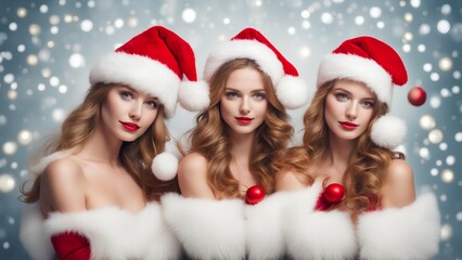 two women in santa hats