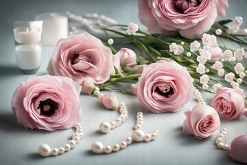pink roses and necklace