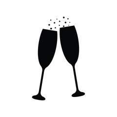 two glasses of champagne isolated on white. Vector illustration of the champagne glasses icon, symbol, sign. - obrazy, fototapety, plakaty