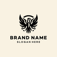 logo template black eagle, symbol, emblem, Premium company brand identity hawk symbol. Heraldic falcon in flight badge. Vector 