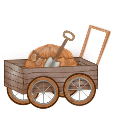 recommend clip art: gardener girl and boy  gardening elements,cart,barn,windmill,hand-drawn set  illustration