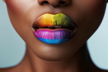 Colourful Lip Makeup on African American Woman.
Vivid rainbow lipstick on an African American woman.