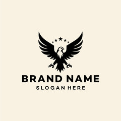 logo template black eagle, symbol, emblem, Premium company brand identity hawk symbol. Heraldic falcon in flight badge. Vector 