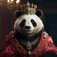 A Chinese Panda Bear Wearing an Official Crown and Red Garments