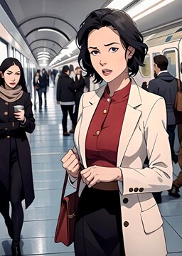 Girl on Platform of Metro Station
