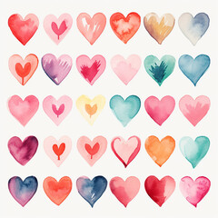 Watercolor hearts set. Hand drawn vector illustration. Isolated on white background.