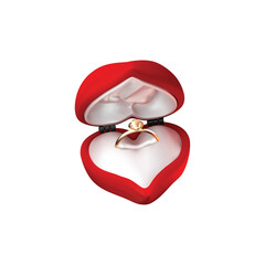 engaged ring isolated vector 3d illustration. engaged ring in heart shaped box isolated 3d illustration