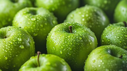 Fresh green Granny Smith apples fruit background image.    