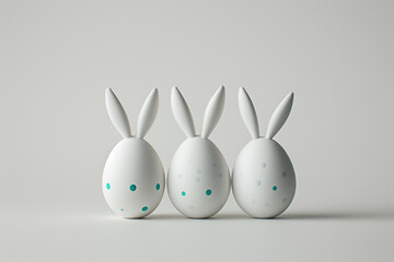 Easter eggs with bunny ears on white background..Minimal concept.