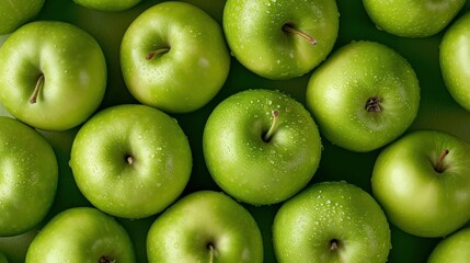 Fresh green Granny Smith apples fruit background image.     - obrazy, fototapety, plakaty