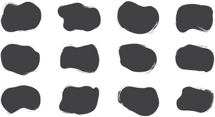 Paint brush shape, grunge organic blob, charcoal irregular stain, black stroke spot isolated on white background. Abstract ink vector illustration