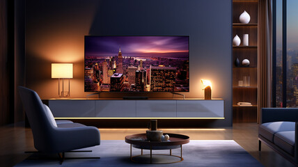 led smart tv mockup in room - obrazy, fototapety, plakaty