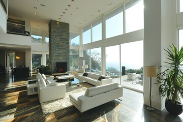 Fototapeta na wymiar Spacious living room in modern contemporary style