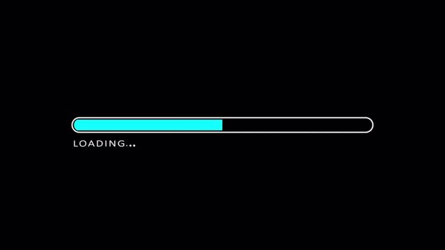 Loading bar blue with glow effect, downloading progress animation on transparent background 4k resolution	
